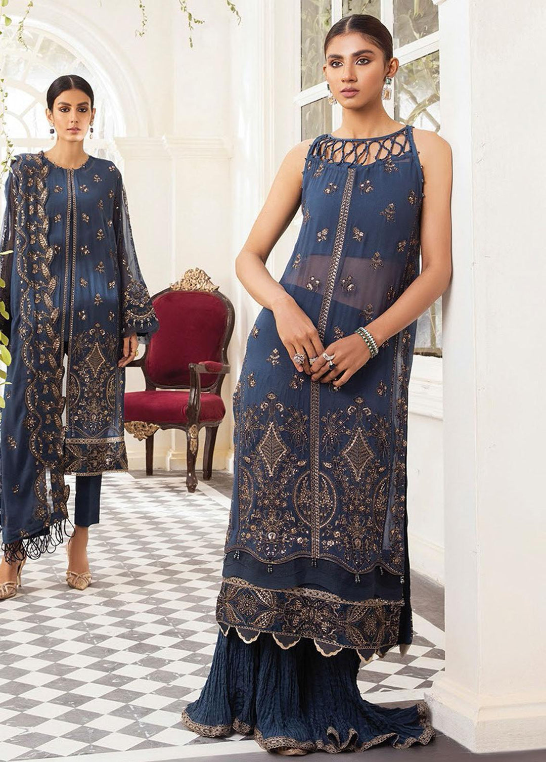 Pareesia By Xenia Formals Embroidered Chiffon Suits Unstitched 3 Piece XE22P 06 Tiffnay - Luxury Collection