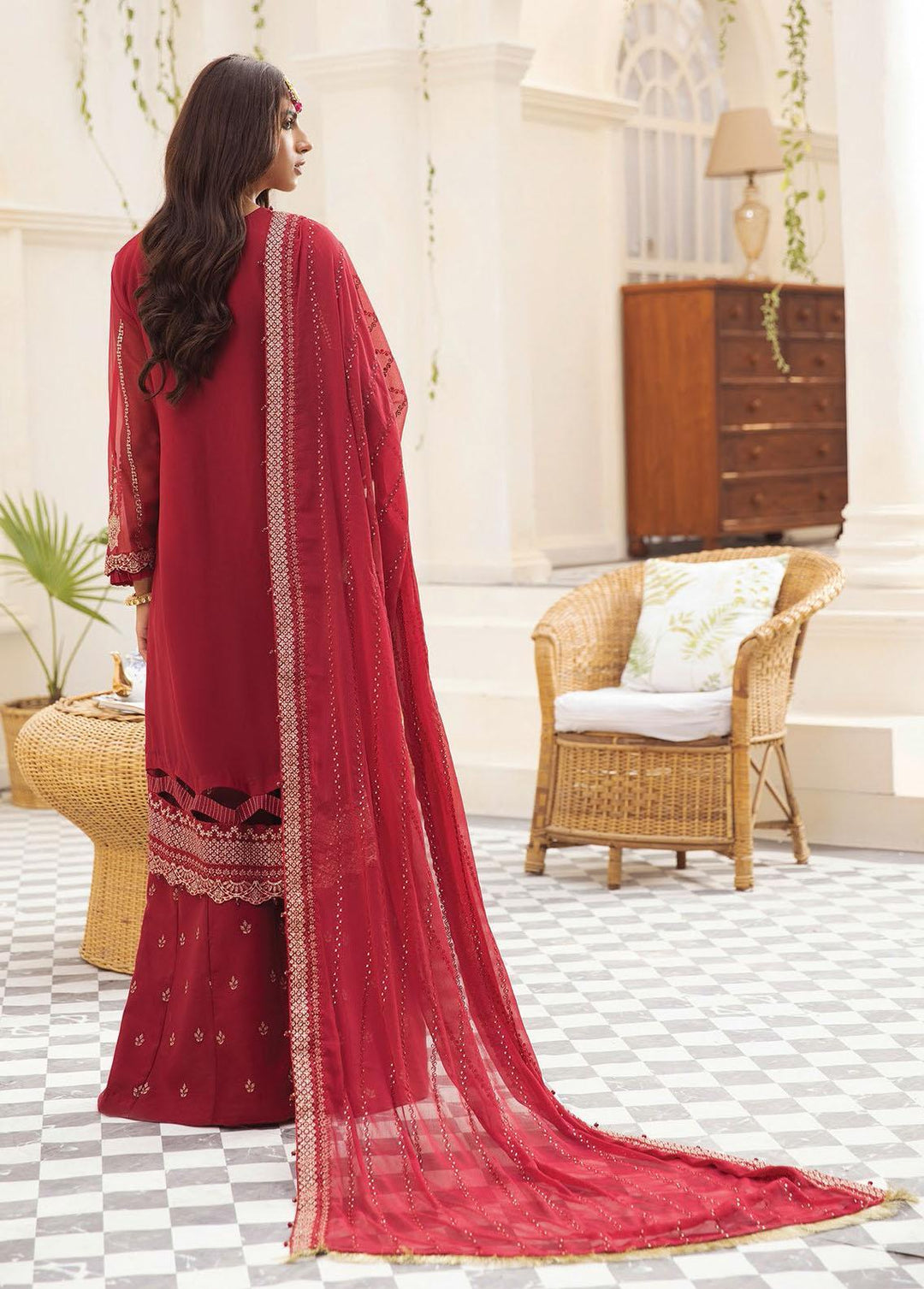 Pareesia By Xenia Formals Embroidered Chiffon Suits Unstitched 3 Piece XE22P 08 Rosewood - Luxury Collection