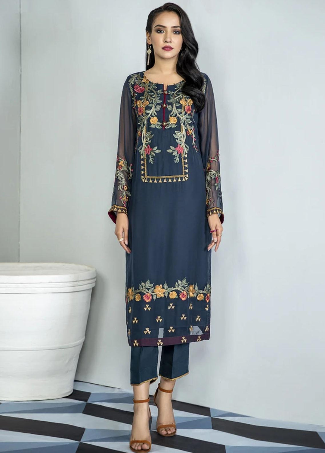 Xenia Formals Embroidered Chiffon Stitched 2 Piece Suit IKSHA XFR-20-182
