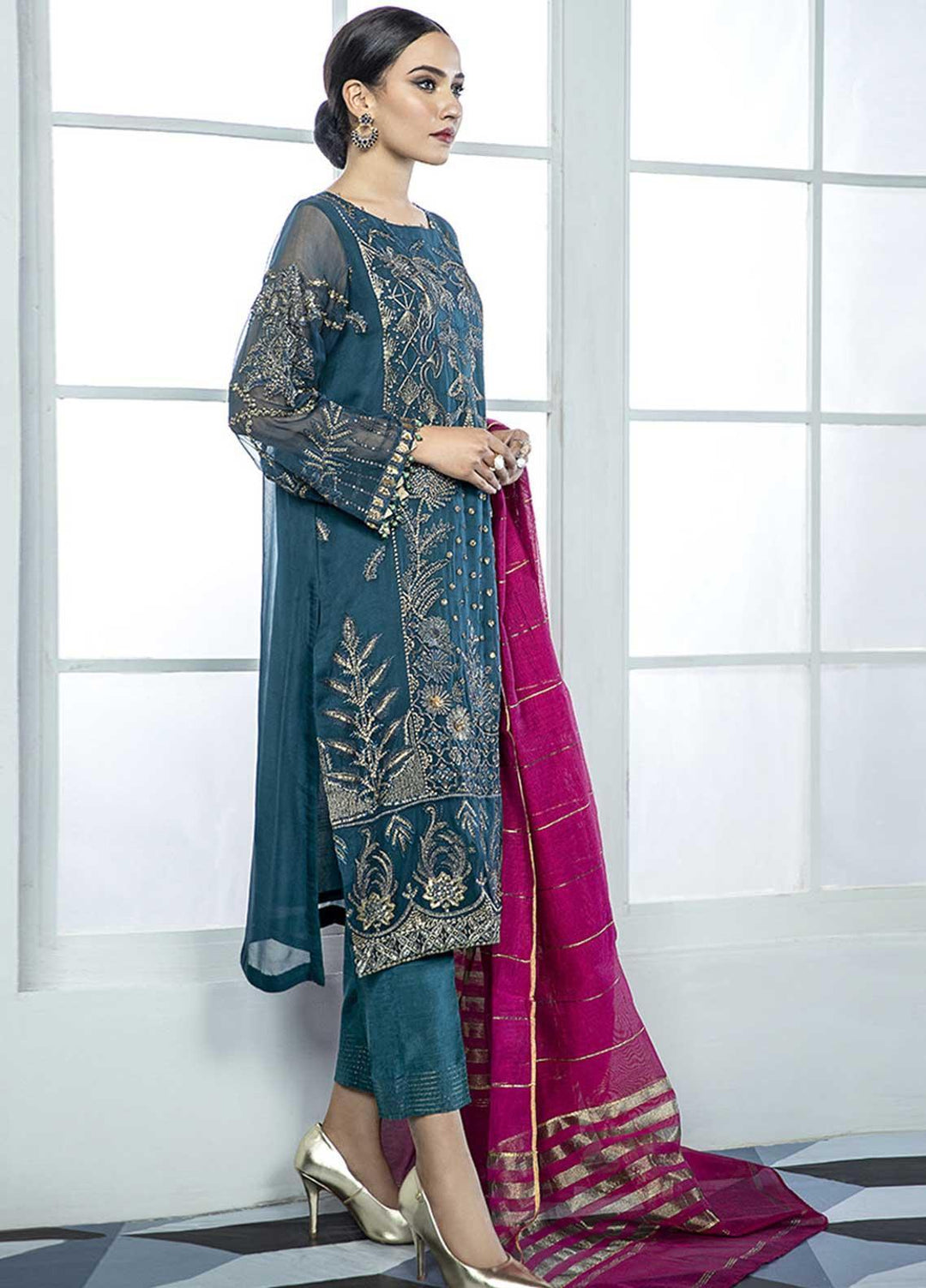 Xenia Formals Embroidered Chiffon Stitched 3 Piece Suit XF21P AAFREEN XFR-20-183