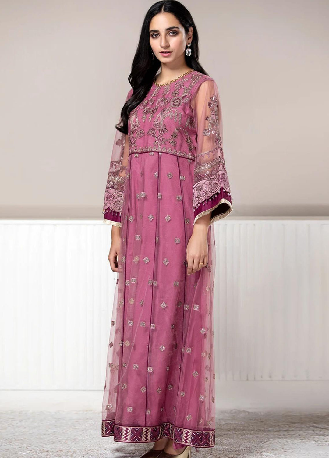 Xenia Formals Embroidered Net Stitched 3 Piece Suit XF21P ROSE DUST XFR-21-174