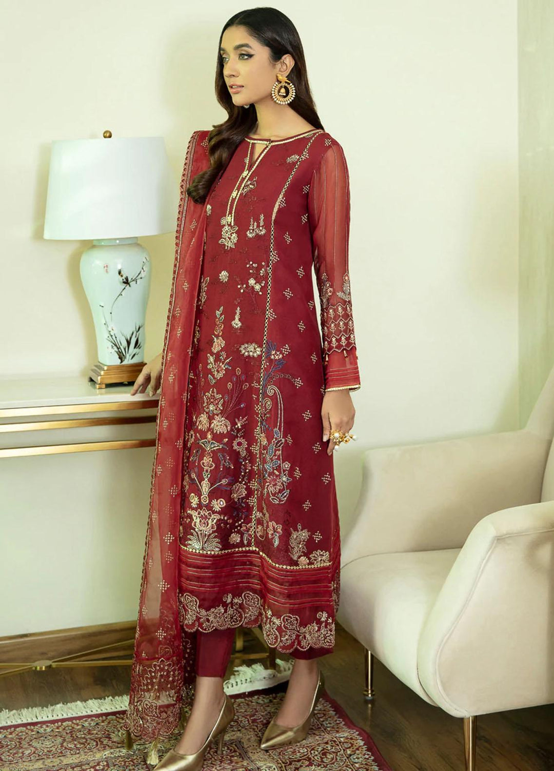 Xenia Formals Ready to Wear Embroidered Chiffon 3 Piece Suit FAJYAZ XFR-21-310