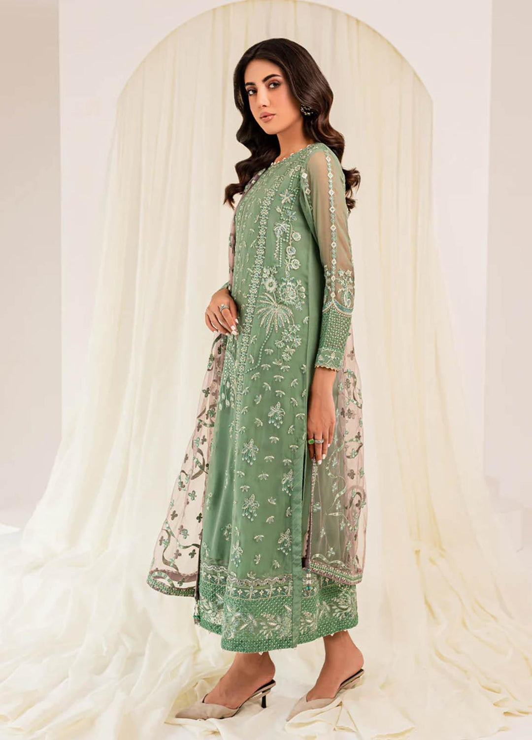 Xenia Formals Luxury Pret  Chiffon 3 Piece Dress Verde