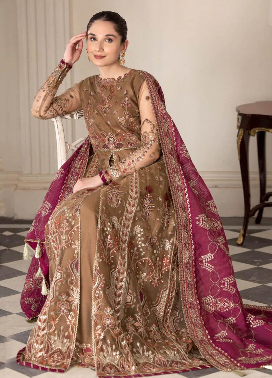 Xenia Formals Luxury Pret  Net 3 Piece Dress SOFIA XFR-22-425