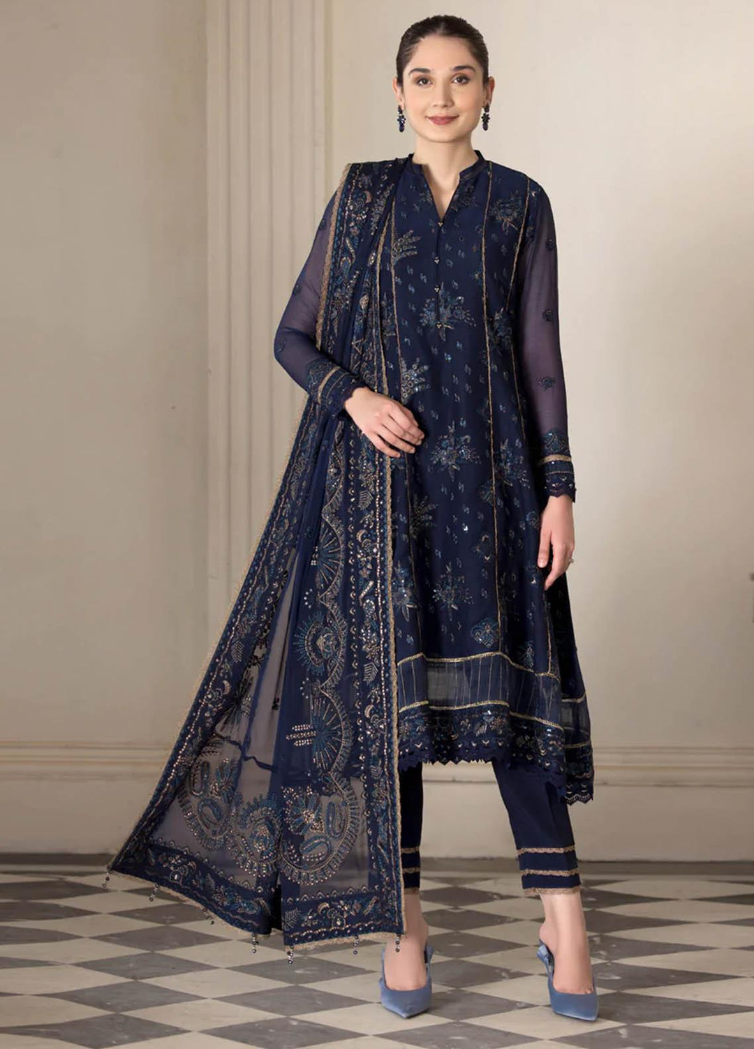 Xenia Formals Luxury Pret  Chiffon 3 Piece Dress IVY XFR-22-424