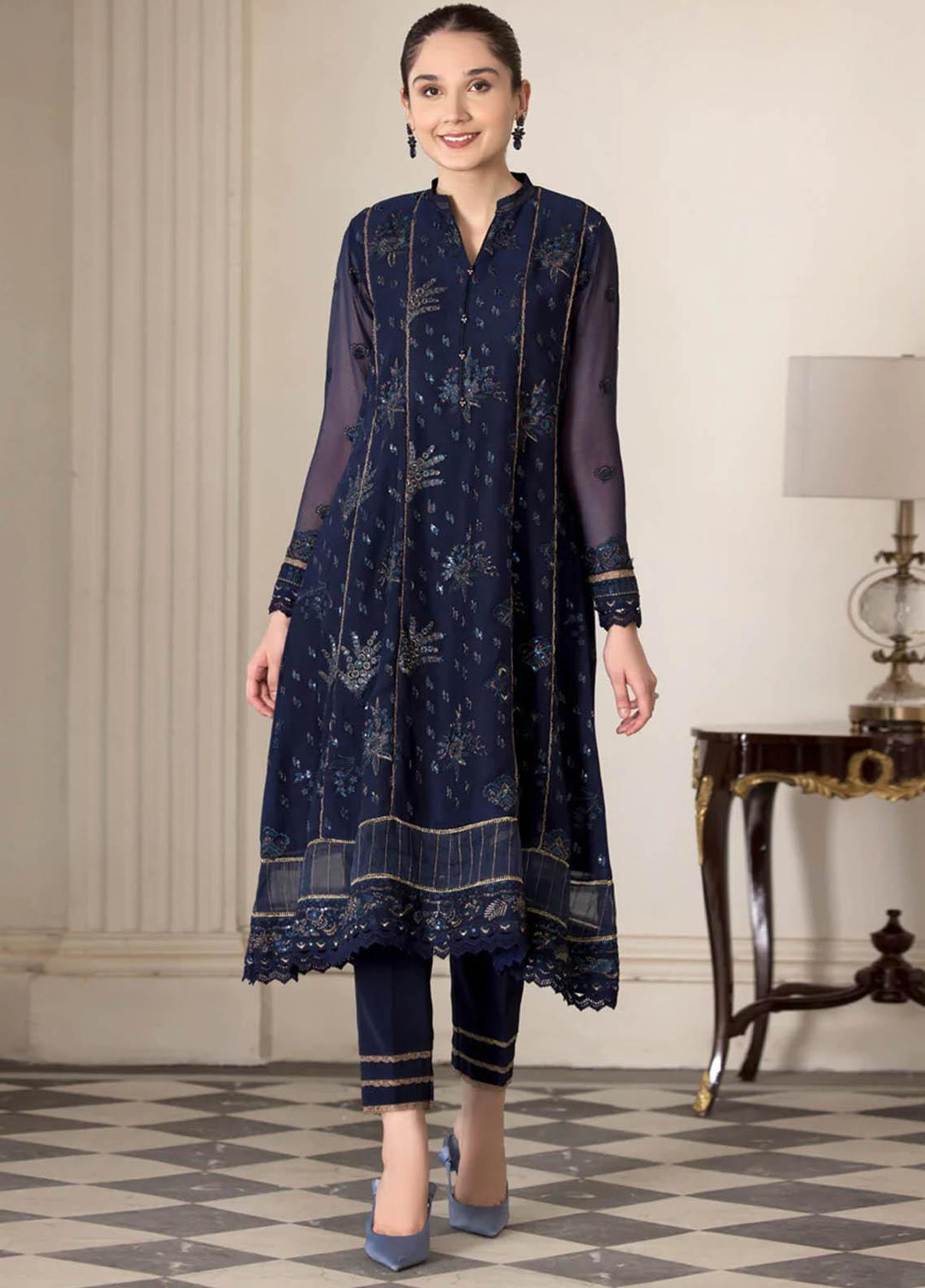 Xenia Formals Luxury Pret  Chiffon 3 Piece Dress IVY XFR-22-424