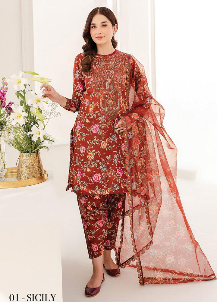 Xenia Formals Embroidered Lawn Suits Unstitched 3 Piece XE23SS D-01 Sicily - Summer Collection