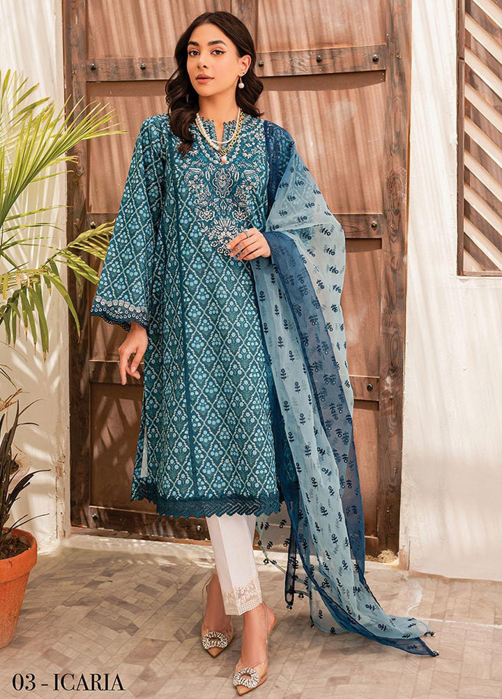 Xenia Formals Embroidered Lawn Suits Unstitched 3 Piece XE23SS D-03 Icaria - Summer Collection