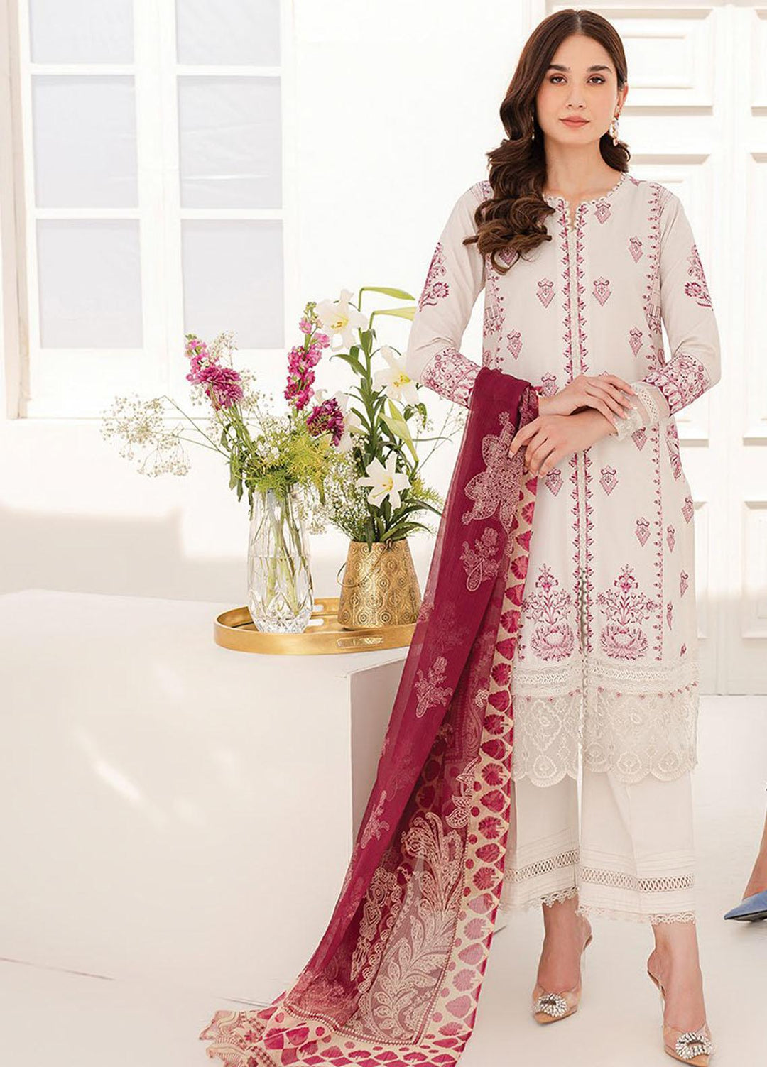 Xenia Formals Embroidered Lawn Suits Unstitched 3 Piece XE23SS D-08 Amsa - Summer Collection