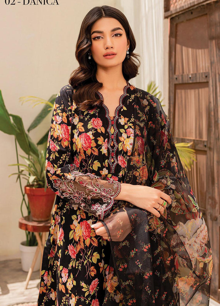 Xenia Formals Embroidered Lawn Suits Unstitched 3 Piece XE23SS-V2 D-02 Dancia - Summer Collection