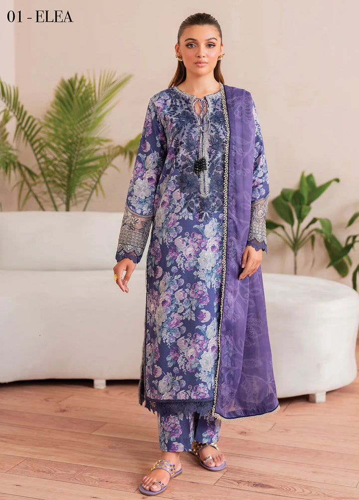 Xenia Printed Lawn Suits Unstitched 3 Piece XE25PL D-01 Elea - Summer Collection