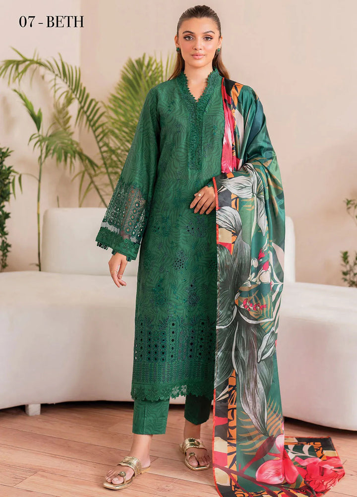 Xenia Printed Lawn Suits Unstitched 3 Piece XE25PL D-07 Beth - Summer Collection