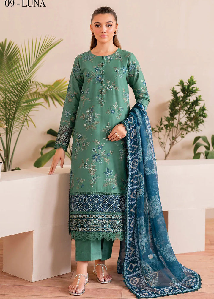 Xenia Printed Lawn Suits Unstitched 3 Piece XE25PL D-09 Luna - Summer Collection