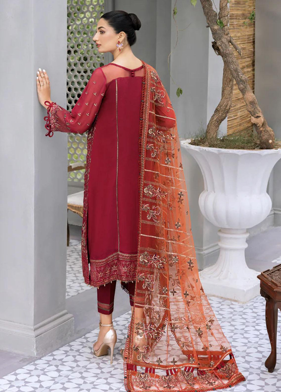 Hera By Xenia Formals Embroidered Chiffon Suits Unstitched 3 Piece XE22H 05 Livia - Luxury Collection