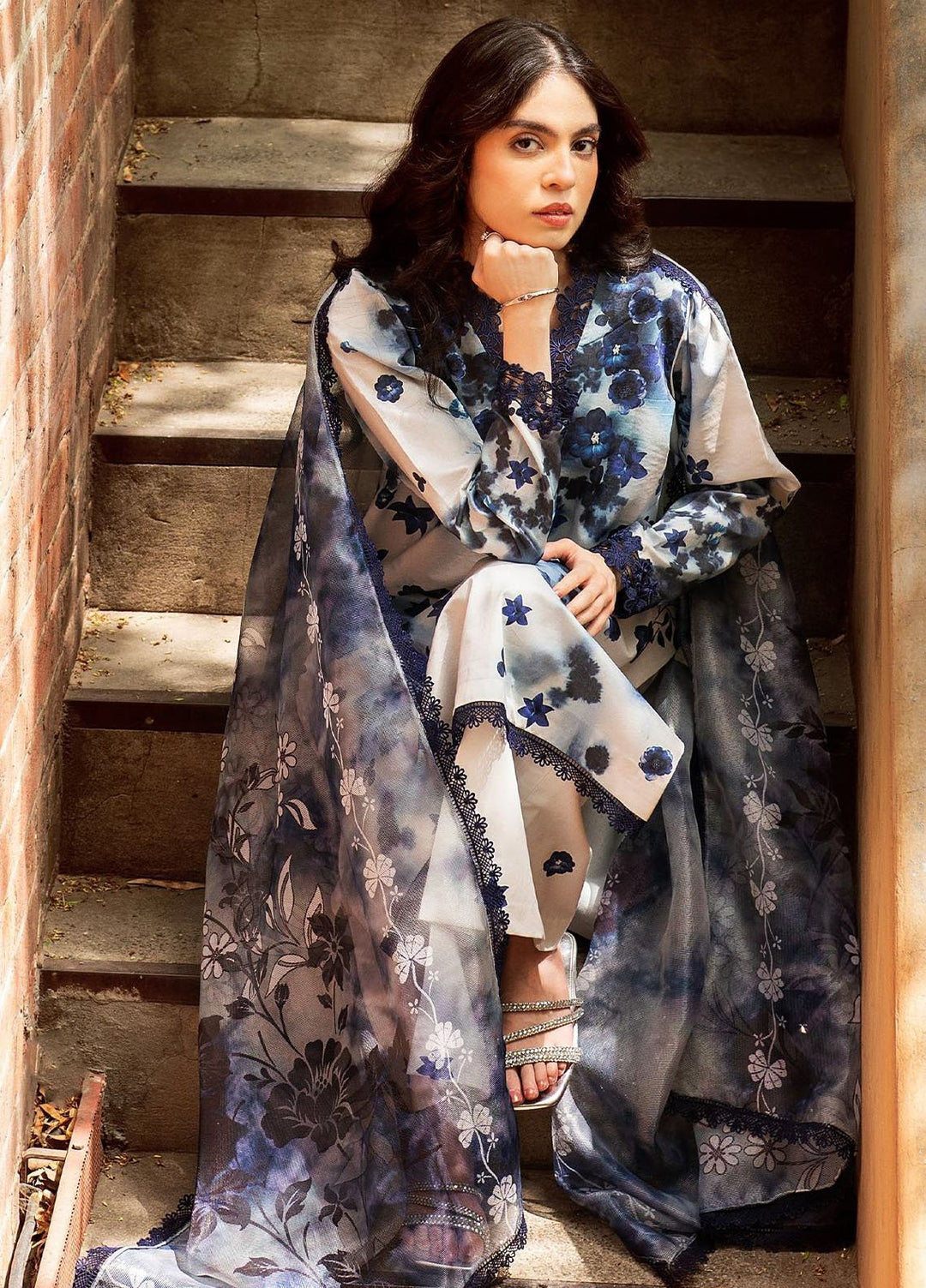 Yakin by Asifa Nabeel Embroidered Lawn Suits Unstitched 3 Piece AN25YL D-02 Dew And Dhalia - Summer Collection