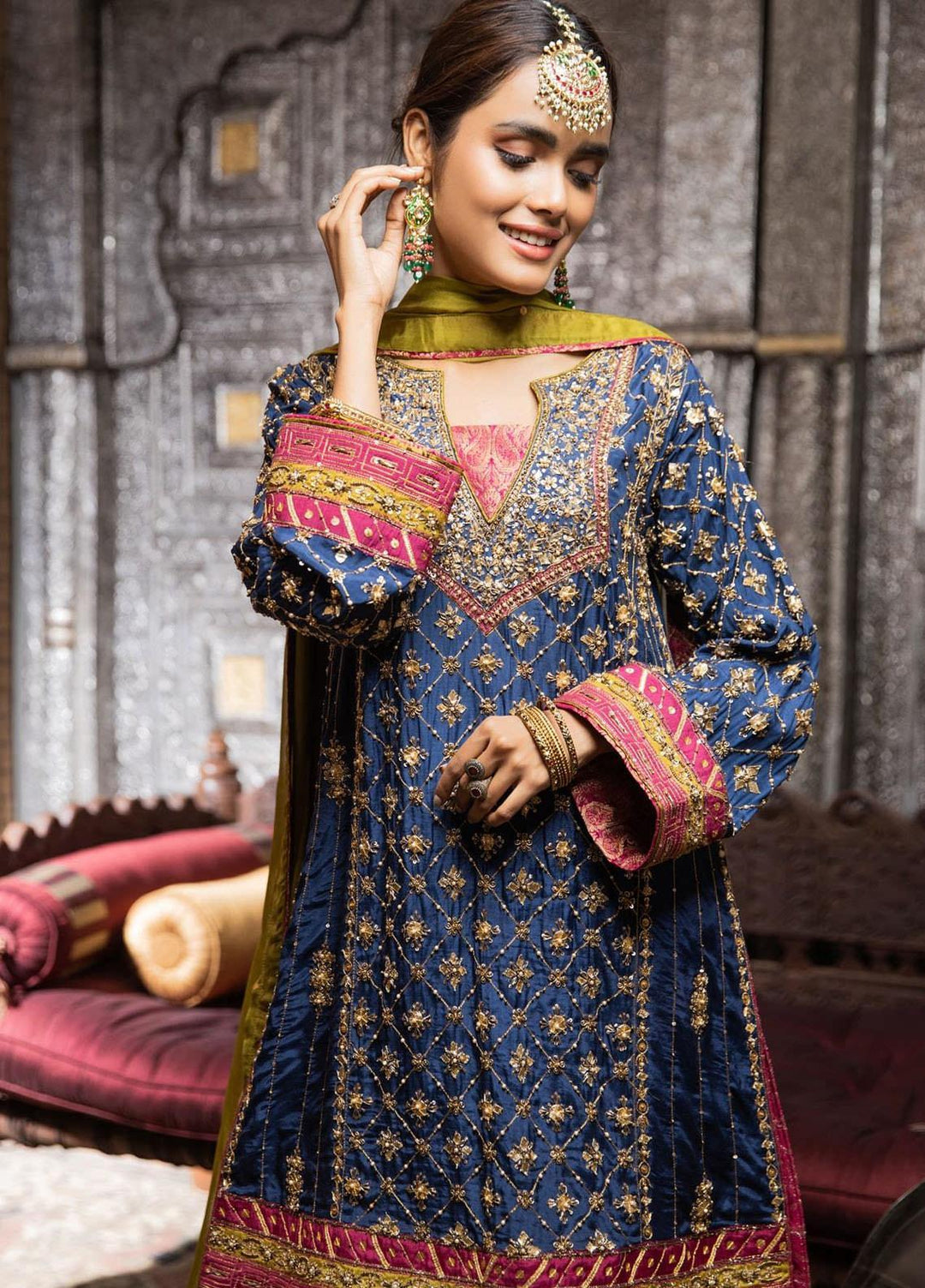 Zaaviay Embroidered Raw Silk Stitched 3 Piece Suit ROSHAN