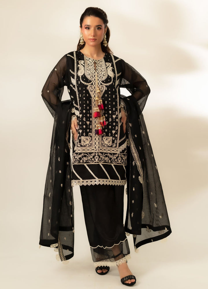 Zaaviay Pret Embroidered Cotton Net 3 Piece Suit Black Opal