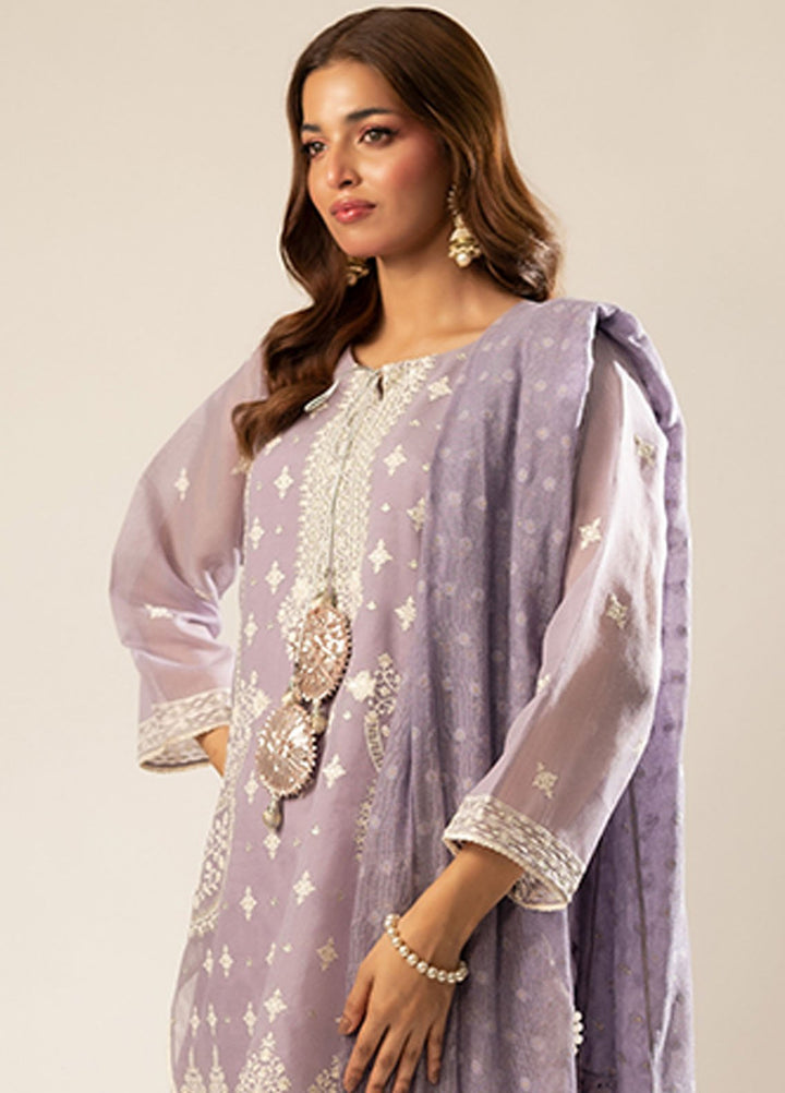 Zaaviay Pret Embroidered Cotton Net 3 Piece Suit Purple Passion