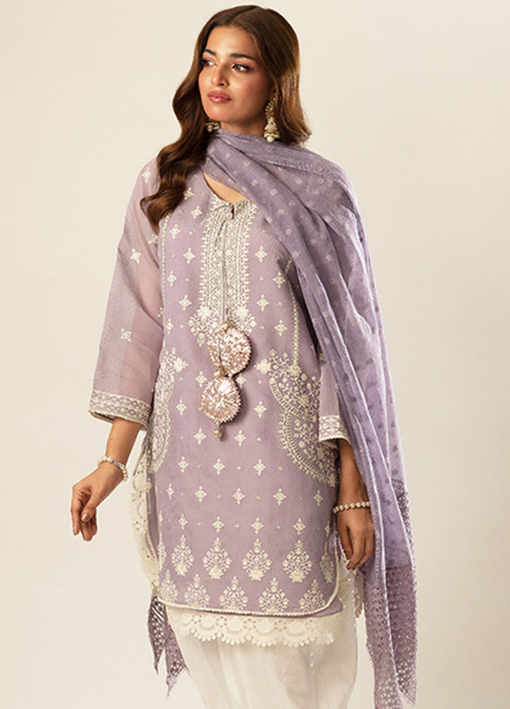 Zaaviay Pret Embroidered Cotton Net 3 Piece Suit Purple Passion