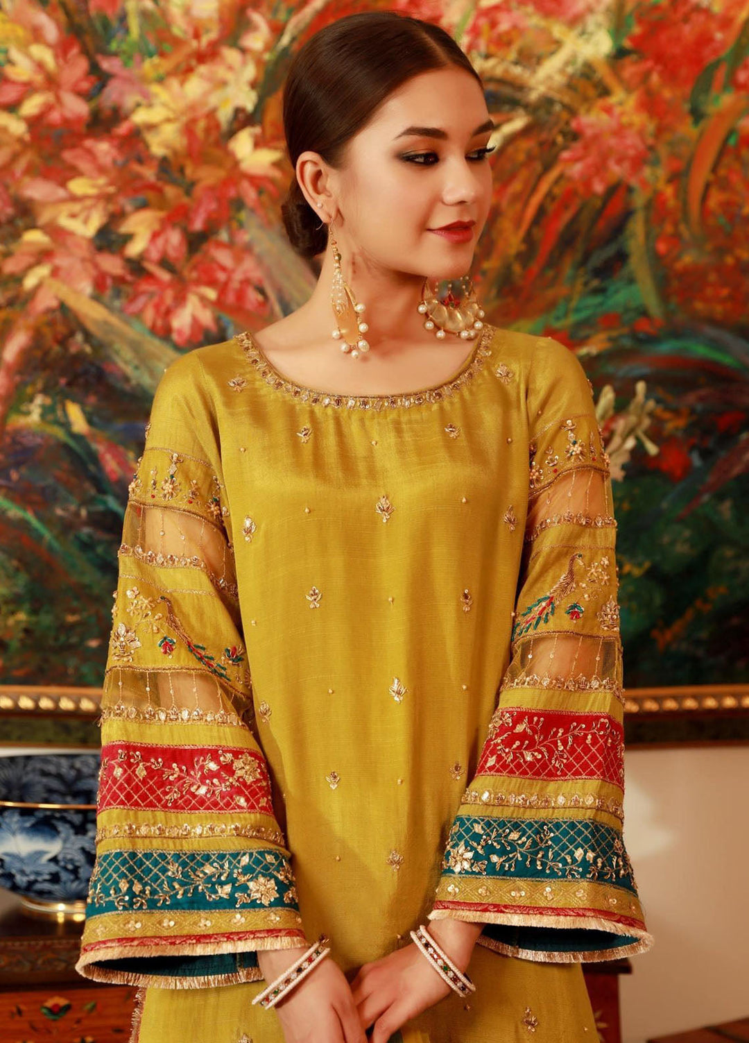 Zaaviay Pret Embroidered Raw Silk 3 Piece Suit Mehendi Ki Raat