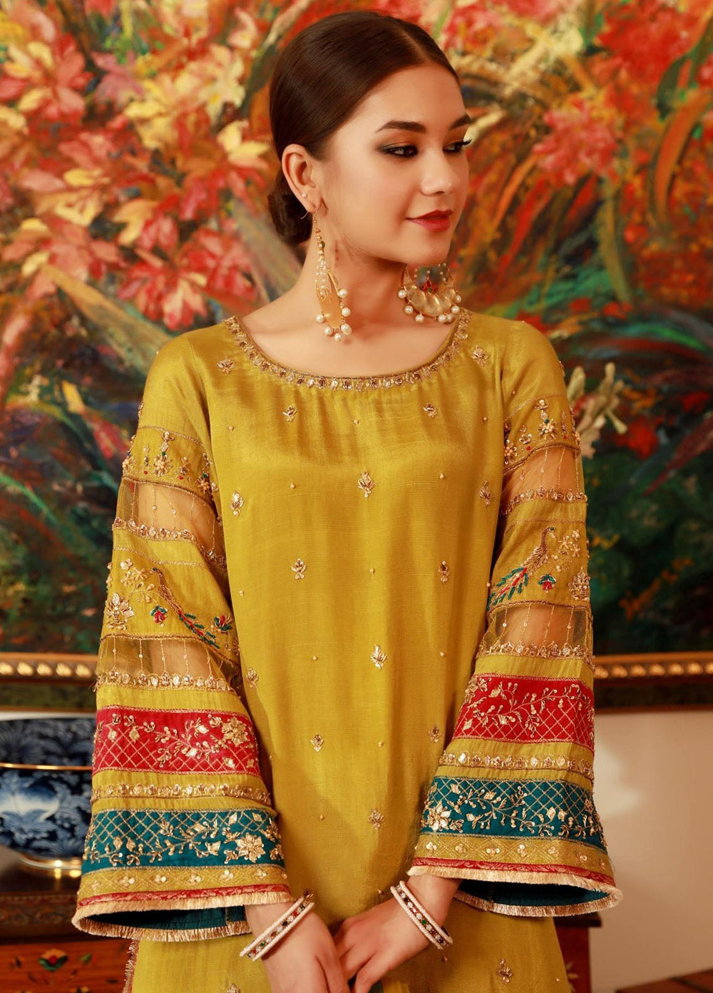 Zaaviay Pret Embroidered Raw Silk 3 Piece Suit Mehendi Ki Raat