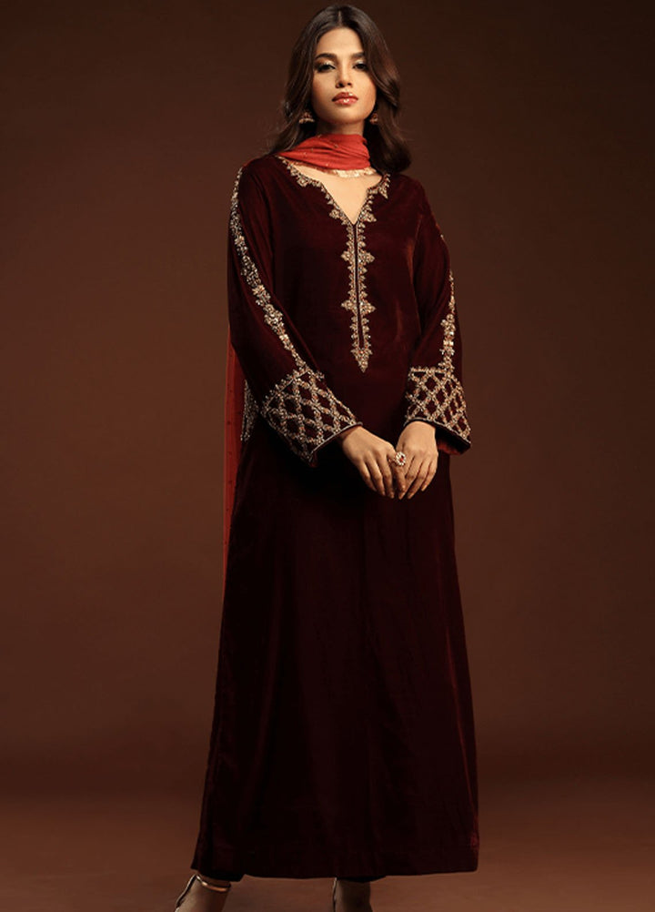 Zaaviay Pret Embroidered Velvet 3 Piece Suit Hazel