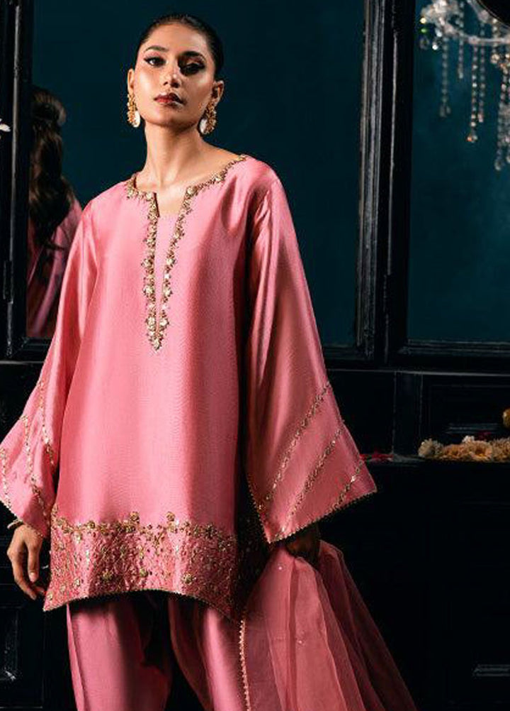 Zaaviay Pret Embroidered Silk 3 Piece Suit Tea Pink Splendor