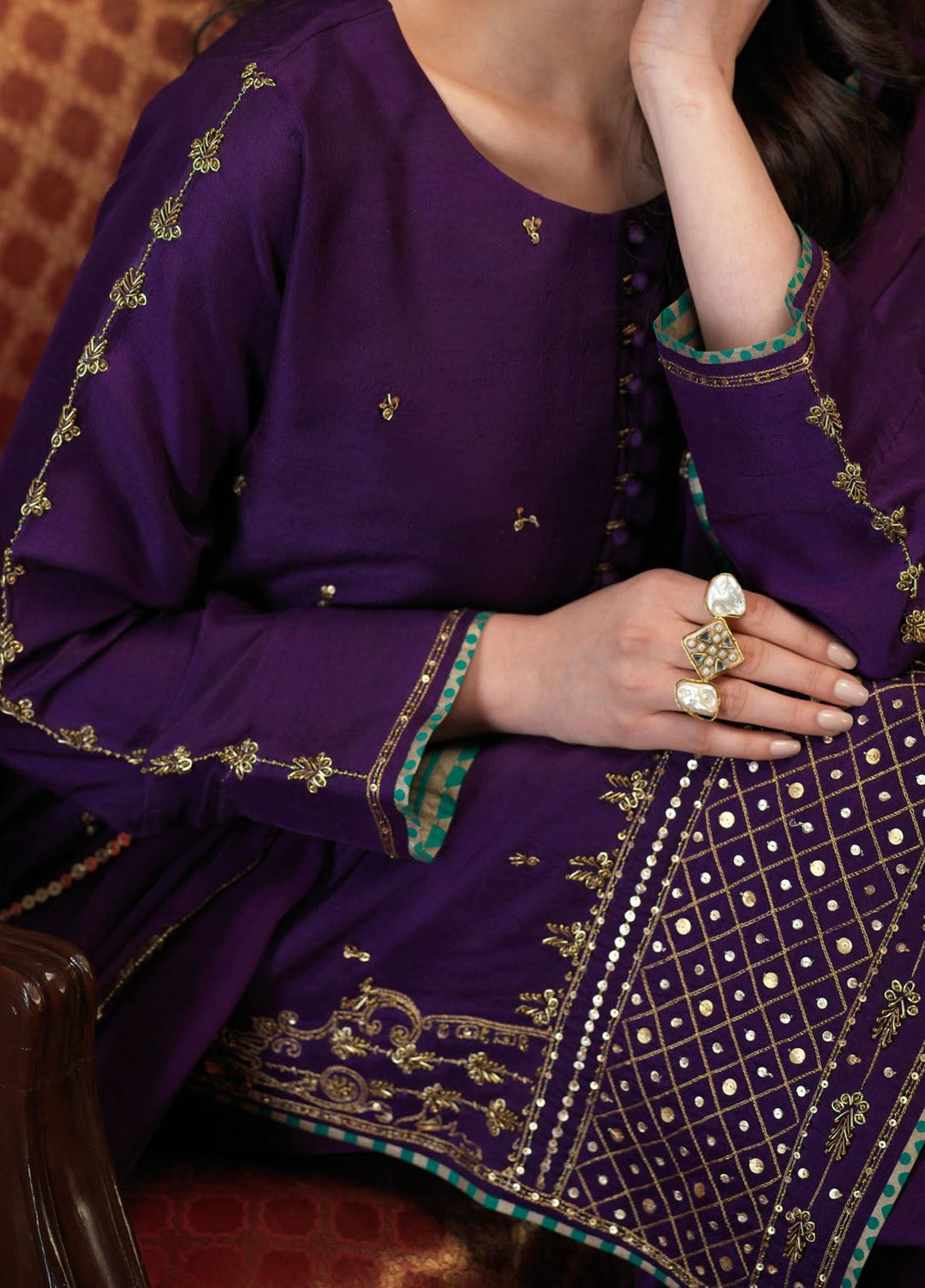 Zaaviay Pret Embroidered Raw Silk 3 Piece Suit Meher