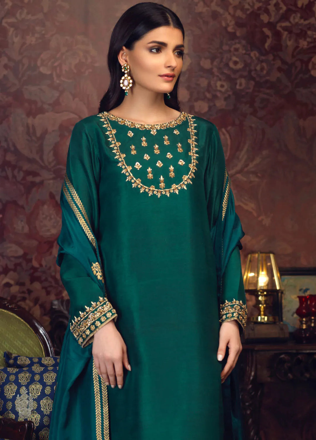 Zaaviay Pret Embroidered Raw Silk 3 Piece Suit Amaani A