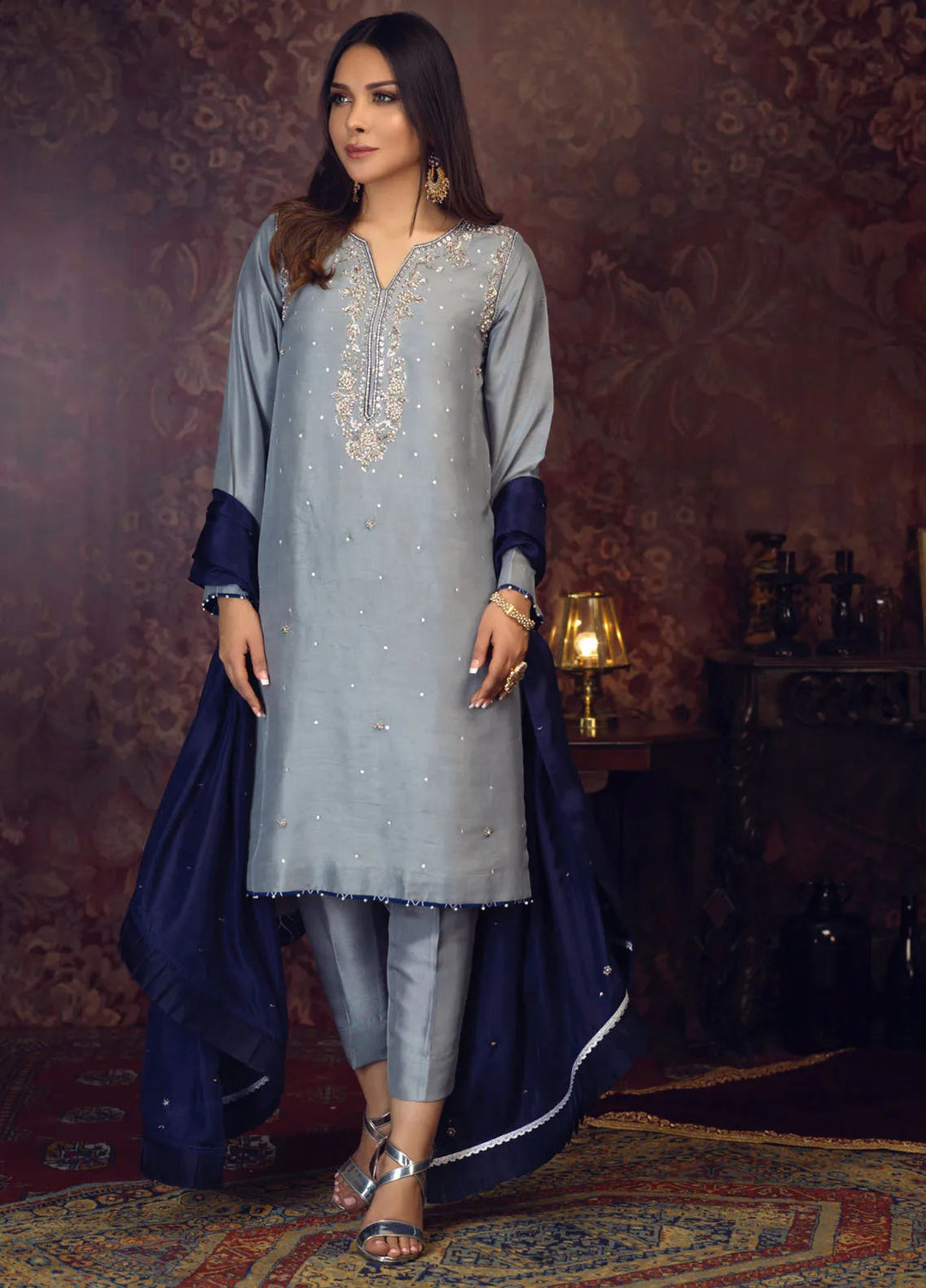 Zaaviay Pret Embroidered Raw Silk 3 Piece Suit Hoor