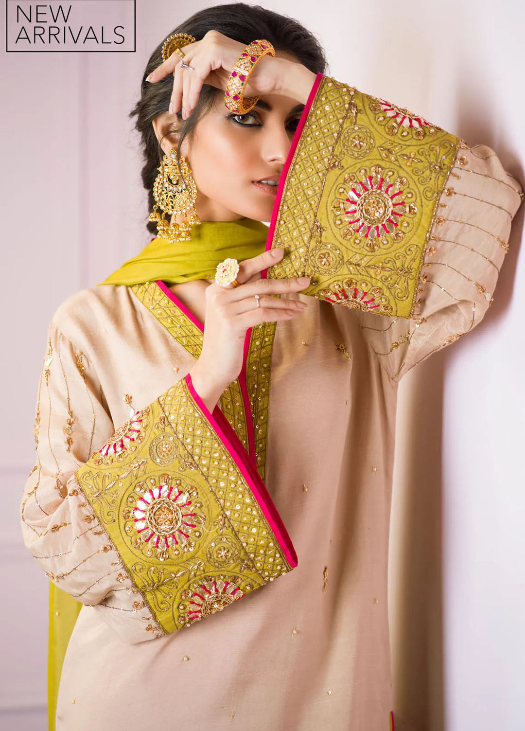 Zaaviay Pret Embroidered Raw Silk 3 Piece Suit Kangan