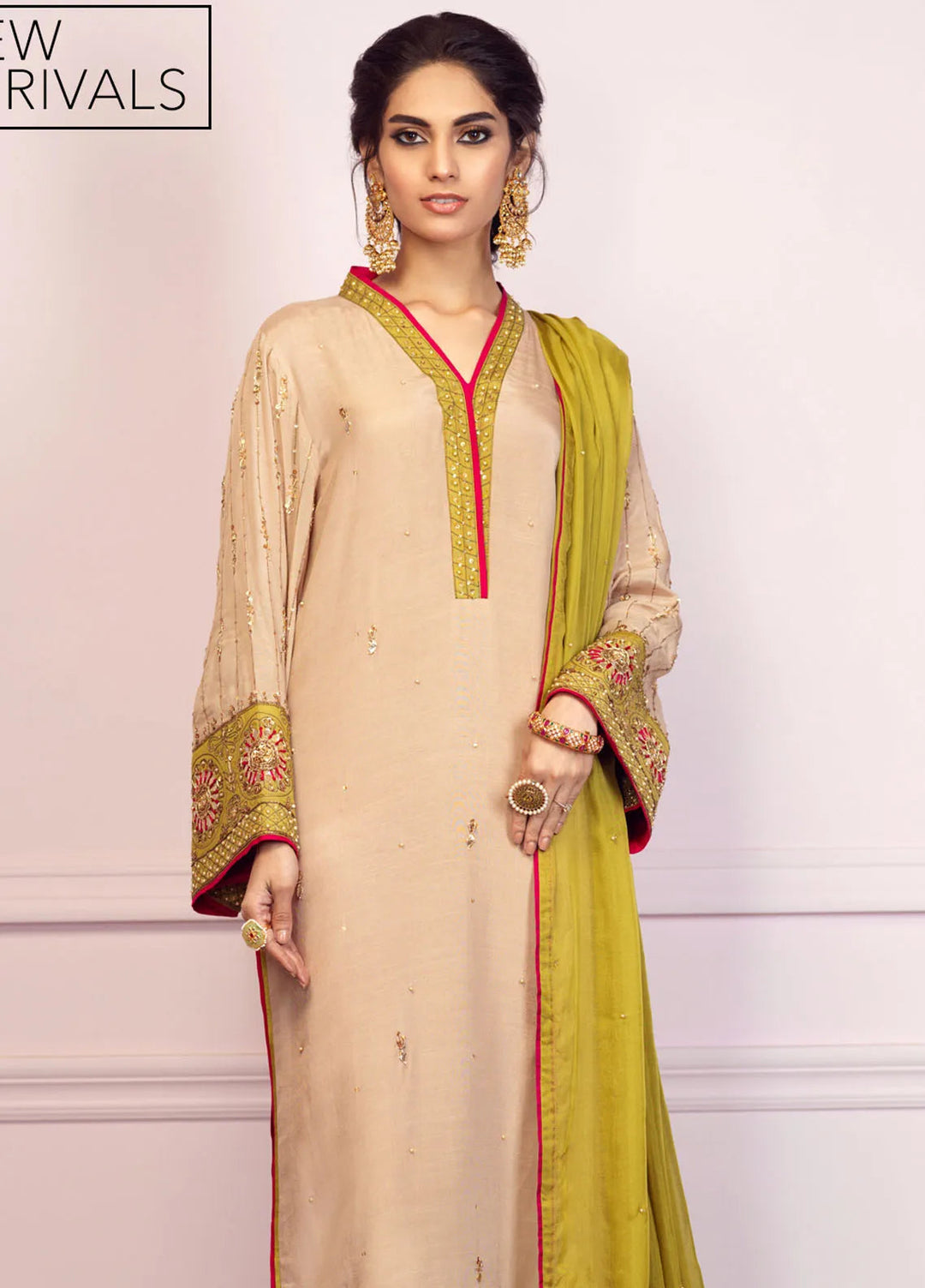 Zaaviay Pret Embroidered Raw Silk 3 Piece Suit Kangan