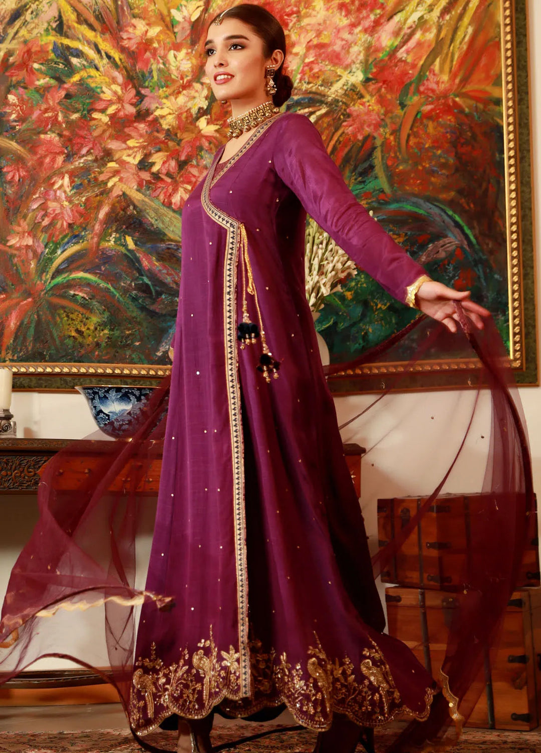 Zaaviay Pret Embroidered Raw Silk 3 Piece Suit Rang Rasiya