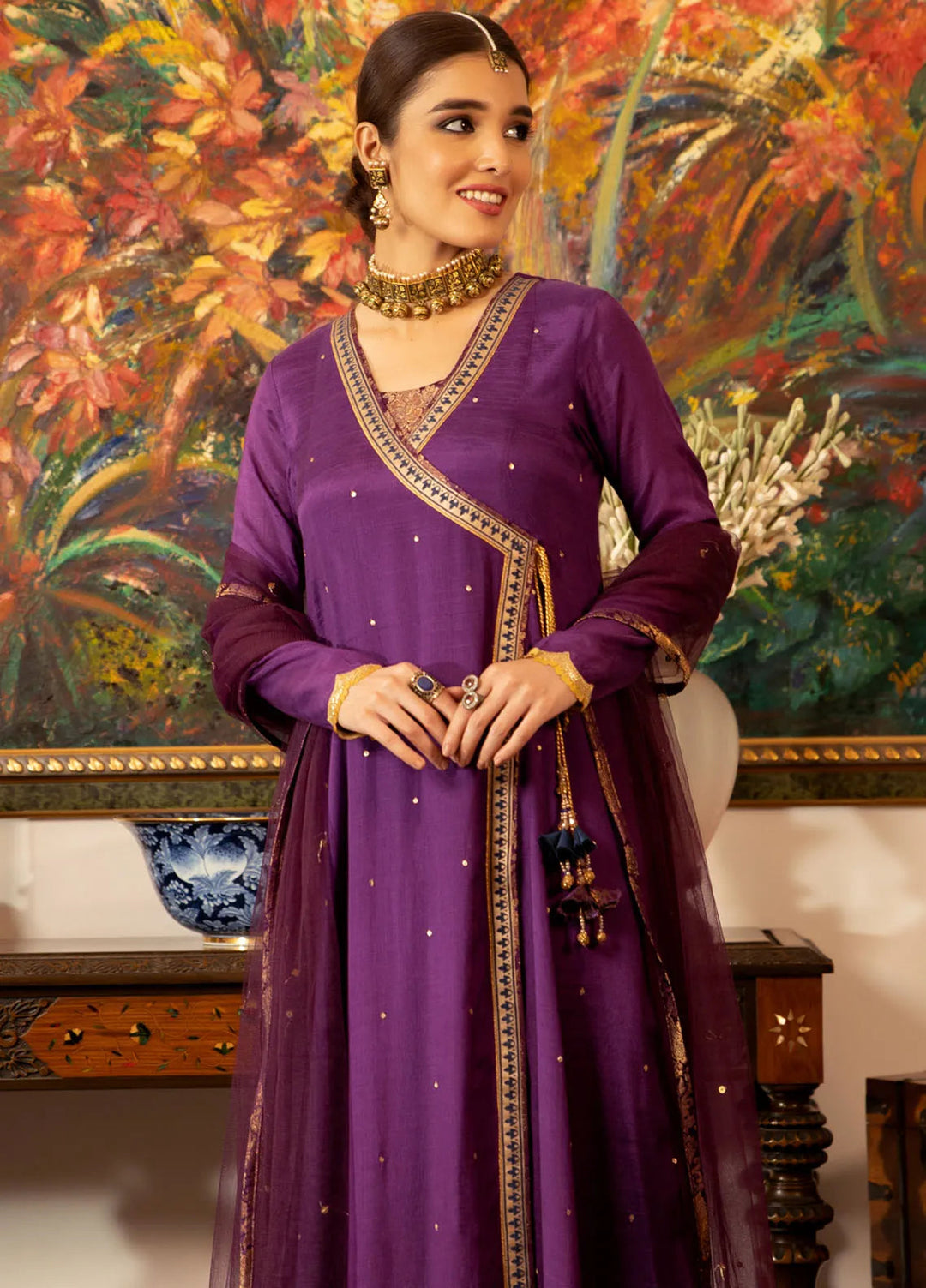 Zaaviay Pret Embroidered Raw Silk 3 Piece Suit Rang Rasiya