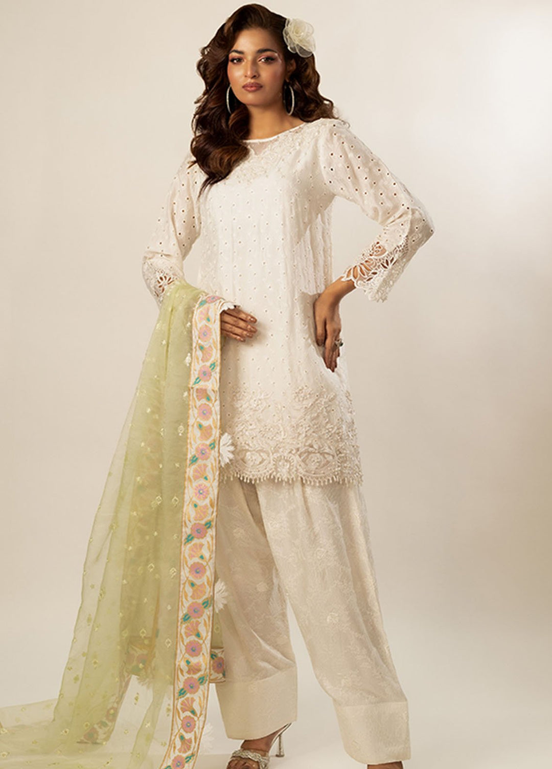 Zaaviay Pret Embroidered Sheesha Silk 3 Piece Suit Lime Sorbet