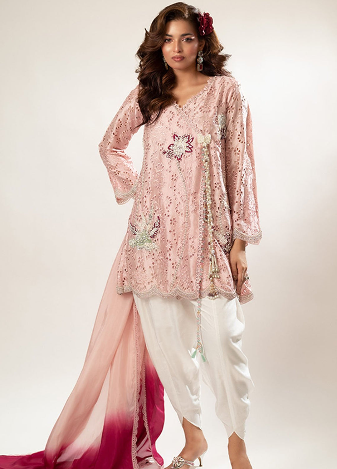 Zaaviay Pret Embroidered Sheesha Silk 3 Piece Suit Pink Promise