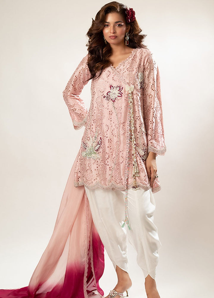 Zaaviay Pret Embroidered Sheesha Silk 3 Piece Suit Pink Promise
