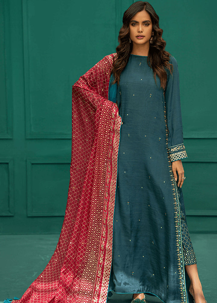 Zaaviay Pret Embroidered Raw Silk 3 Piece Suit Meraki