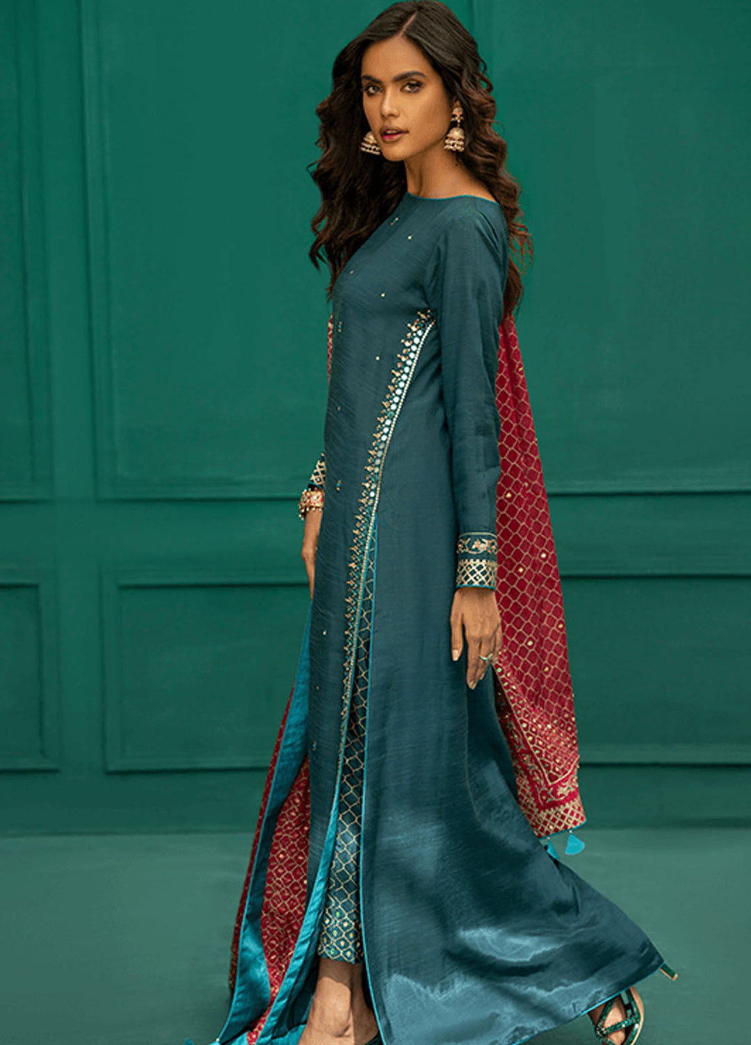 Zaaviay Pret Embroidered Raw Silk 3 Piece Suit Meraki