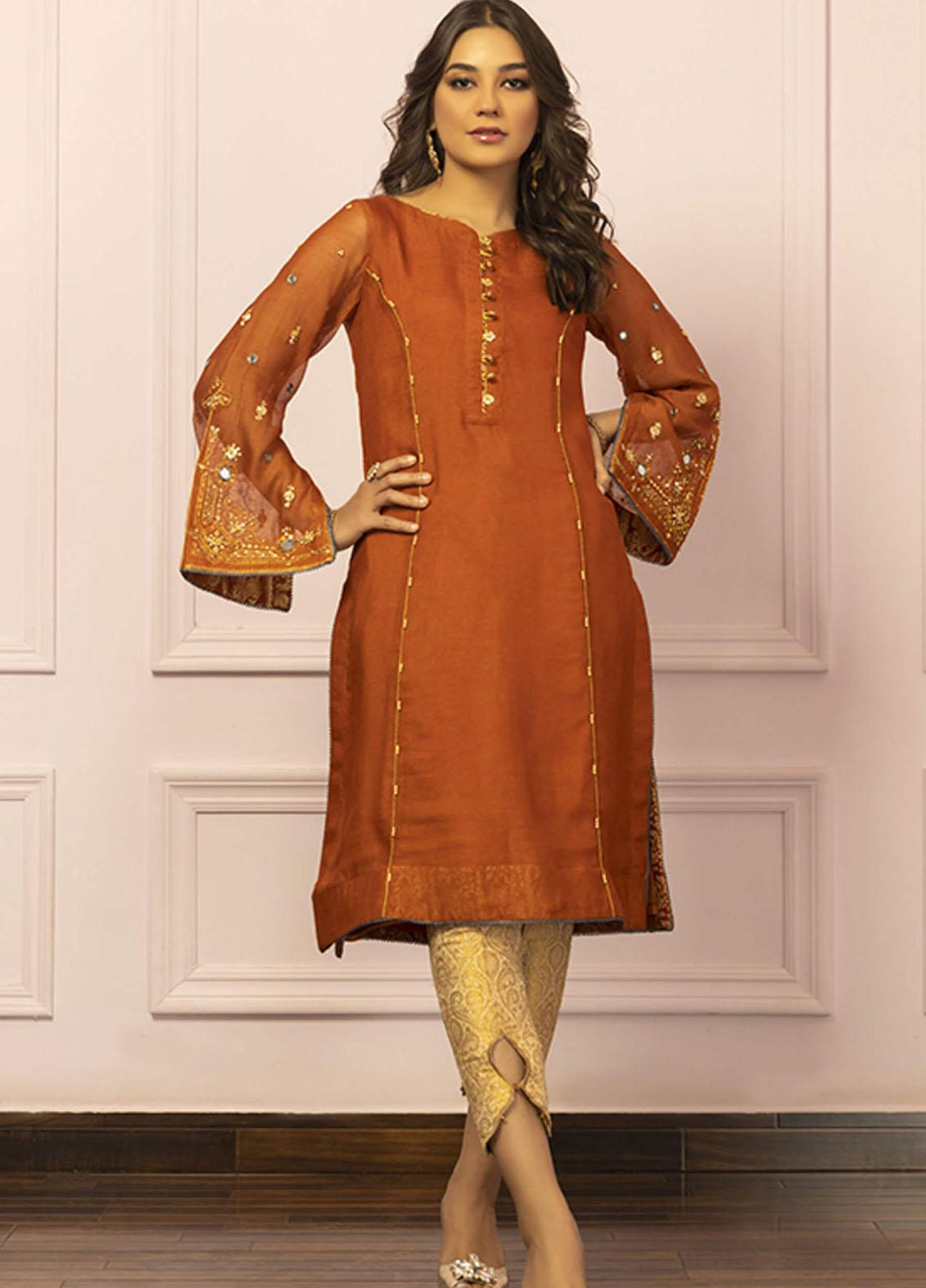 Zaaviay Luxury Pret  Jacquard 2 Piece Dress ZV22PF ZAFRAN