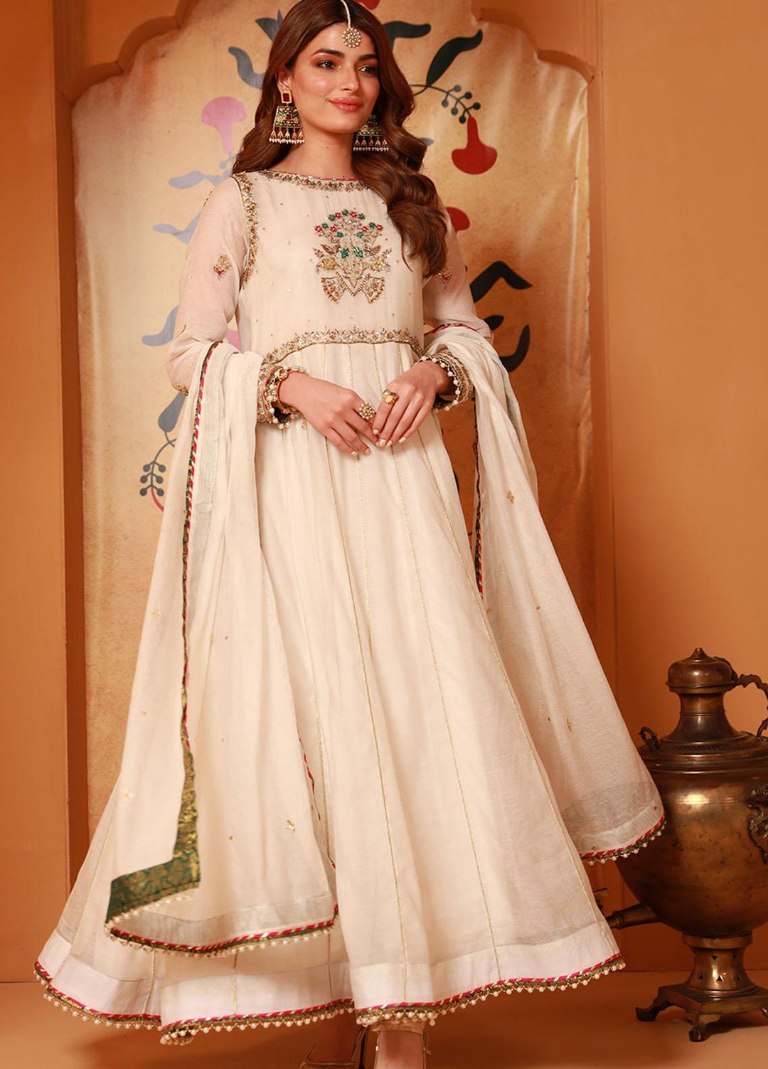 Zaaviay Luxury Pret Embroidered Khaadi Net 3 Piece Dress Pankh