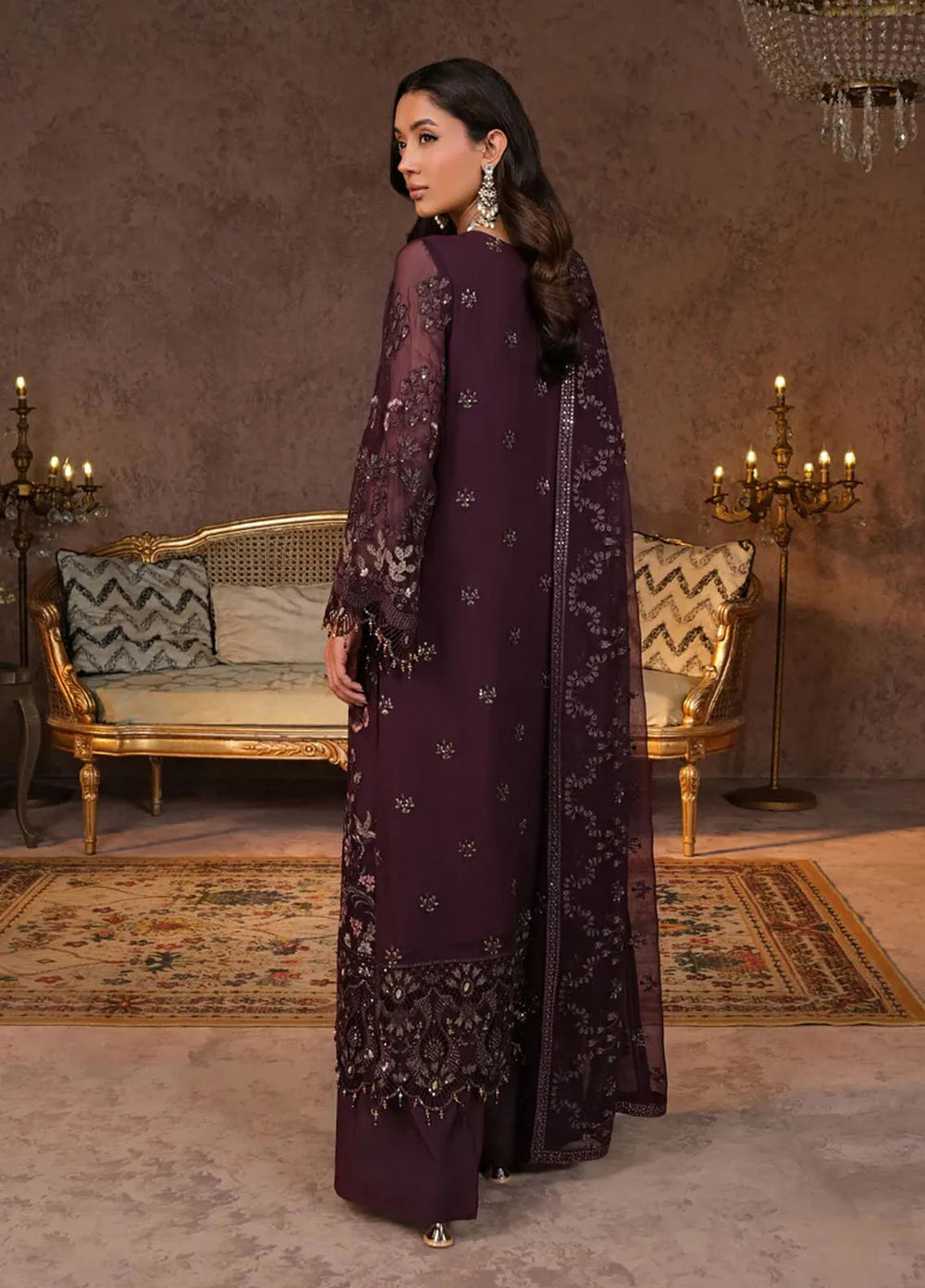 Zabaish by Lavish Embroidered Chiffon Suit Unstitched 3 Piece LVP24ZC D-03 Sangria - Formal Collection