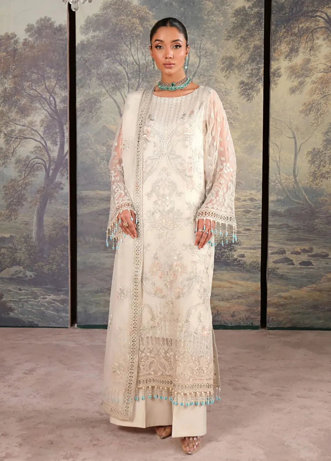 Zabaish by Lavish Embroidered Chiffon Suit Unstitched 3 Piece LVP24ZC D-05 Honey Dew - Formal Collection