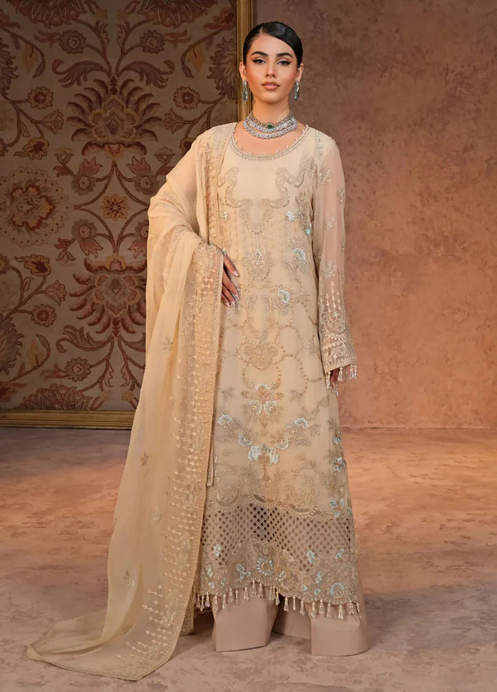 Zabaish by Lavish Embroidered Chiffon Suit Unstitched 3 Piece LVP24ZC D-08 Beige - Formal Collection