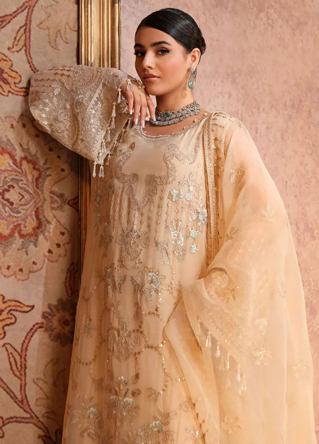 Zabaish by Lavish Embroidered Chiffon Suit Unstitched 3 Piece LVP24ZC D-08 Beige - Formal Collection