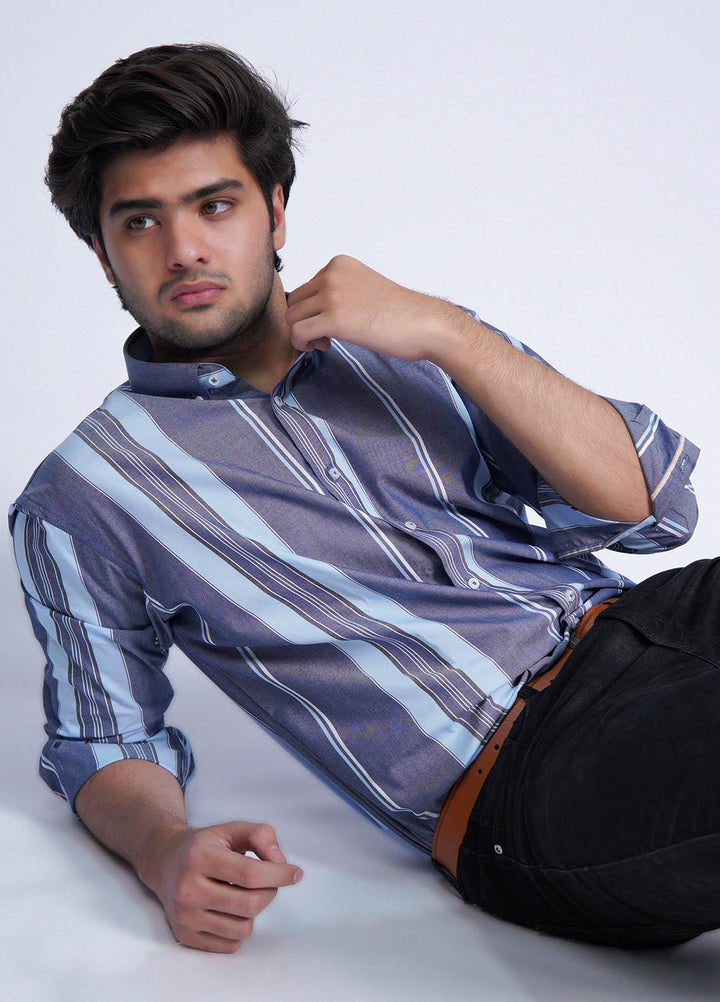 Zaeim Cotton Formal Shirt for Men -  ZM23SH Blue Lining Shirt