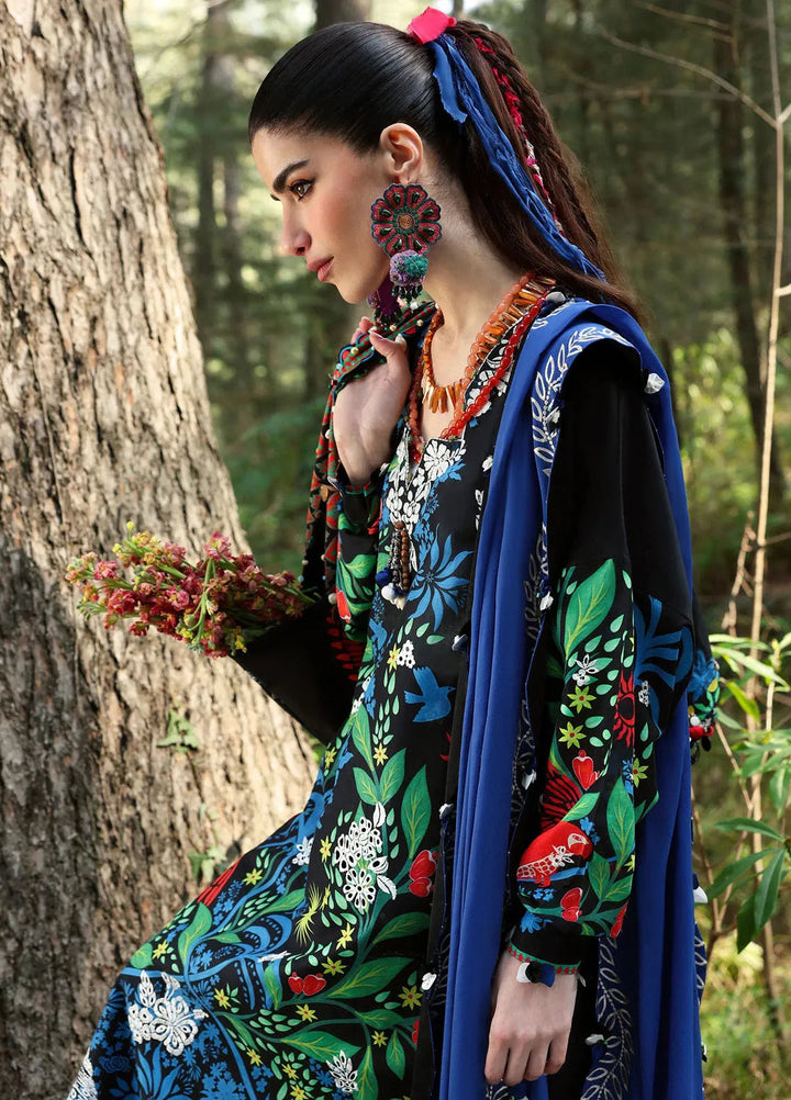 Zaha By Khadijah Shah Embroidered Lawn Suits Unstitched 3 Piece ZL25NL D-03 A Black Solana - Summer Collection