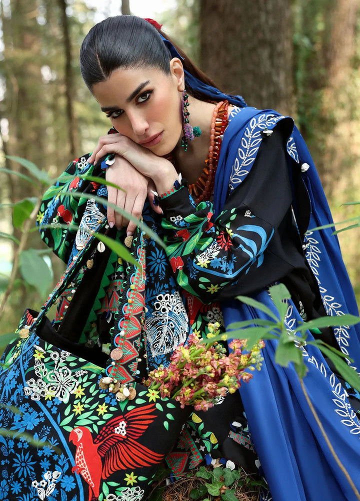 Zaha By Khadijah Shah Embroidered Lawn Suits Unstitched 3 Piece ZL25NL D-03 A Black Solana - Summer Collection