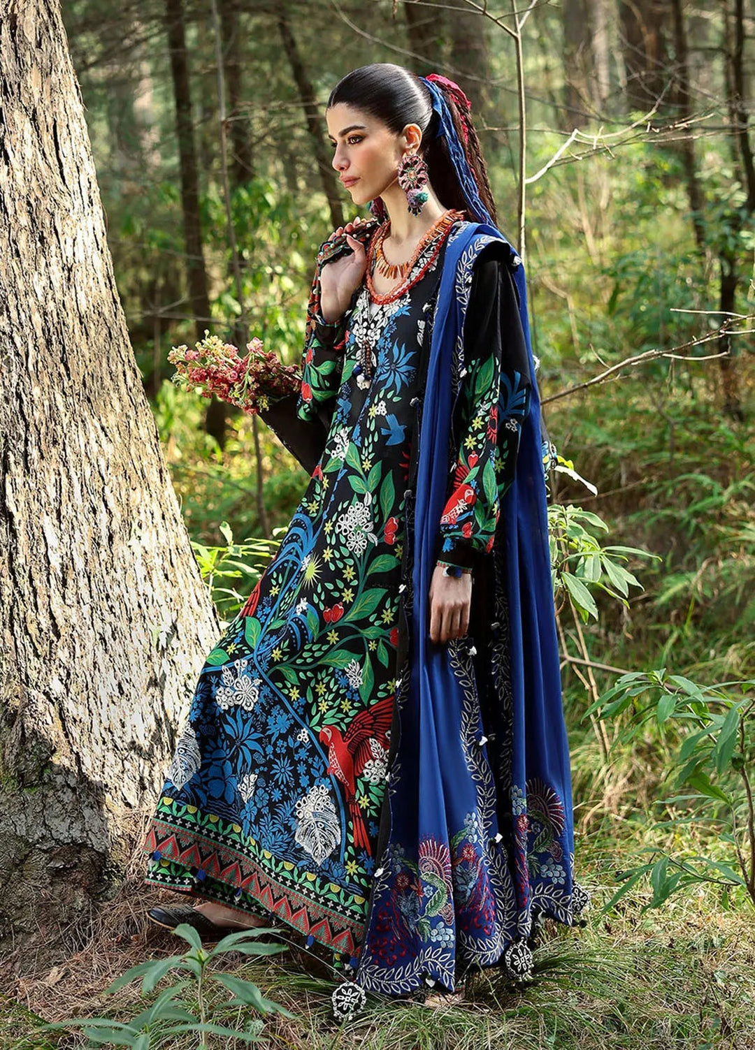 Zaha By Khadijah Shah Embroidered Lawn Suits Unstitched 3 Piece ZL25NL D-03 A Black Solana - Summer Collection