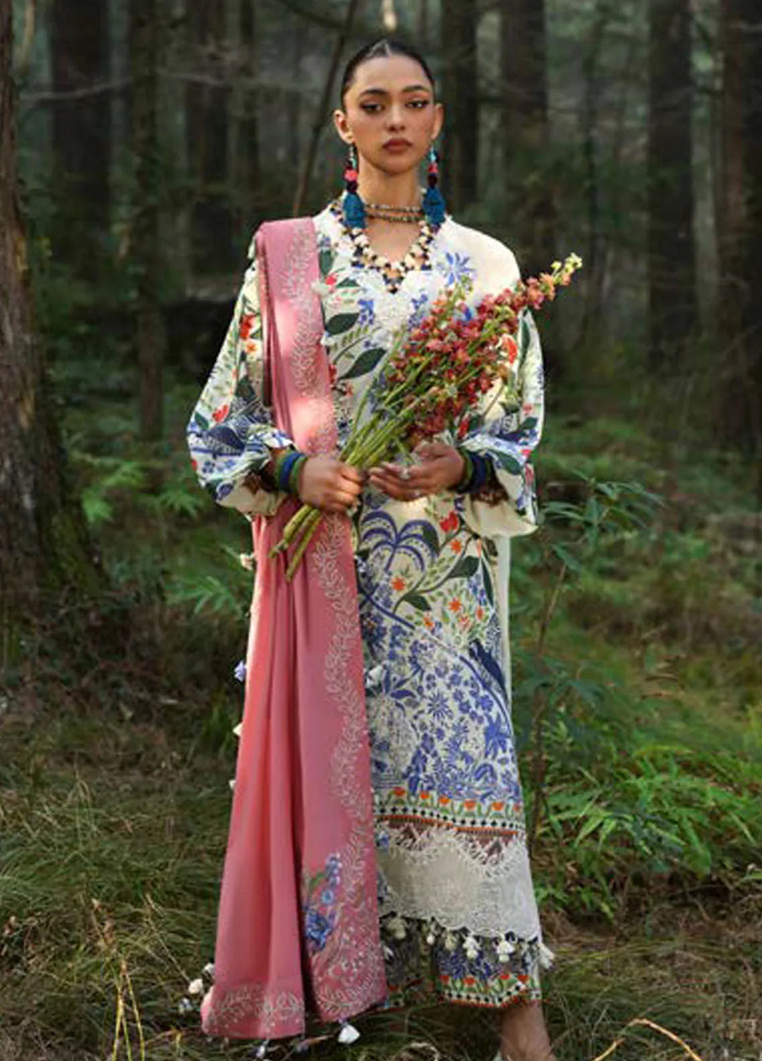 Zaha By Khadijah Shah Embroidered Lawn Suits Unstitched 3 Piece ZL25NL D-03 B White Solana - Summer Collection